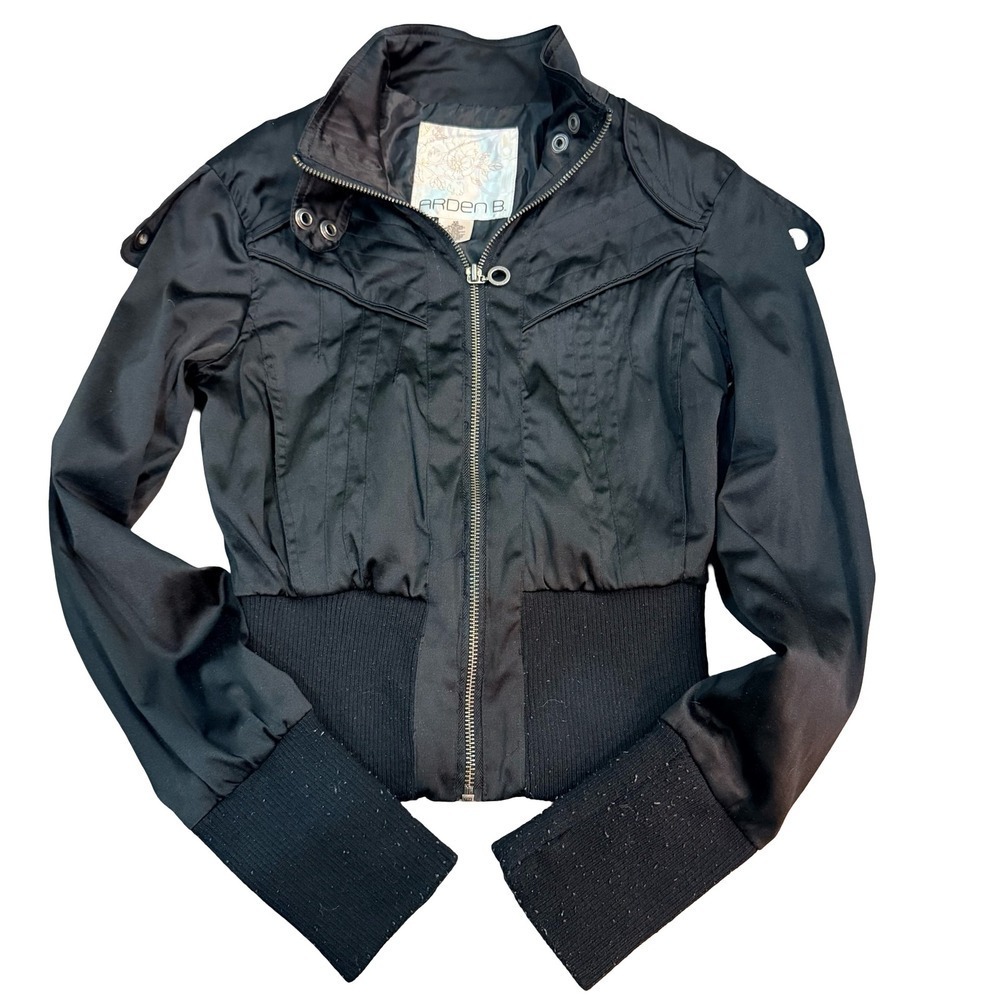 Arden B Bomber Jacket Black Moto Full Zip Ribbed XS Kids